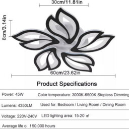 45W Dimmable Led Ceiling Light Black Flower Chandeliers Remote App Livingroom - thumbnail 2