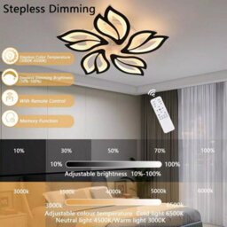 45W Dimmable Led Ceiling Light Black Flower Chandeliers Remote App Livingroom - thumbnail 3