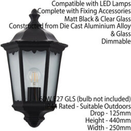 Ip44 Outdoor Wall Light Matt Black Traditional Lantern Porch Flush Dimmable Lamp - thumbnail 2