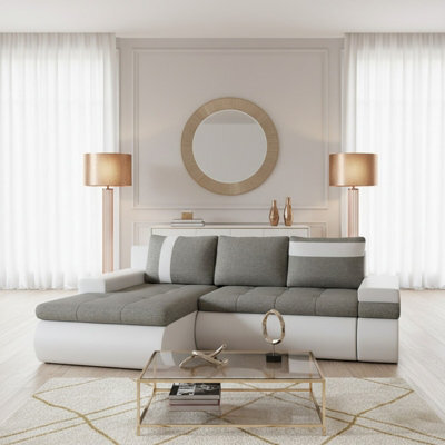 Oslo Mini Corner Sofa Bed With Storage Hr Foam Wave Spring Wooden Frame Living Room 245X182X90Cm Grey And White Left - image 1