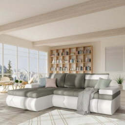 Oslo Mini Corner Sofa Bed With Storage Hr Foam Wave Spring Wooden Frame Living Room 245X182X90Cm Grey And White Left - thumbnail 3