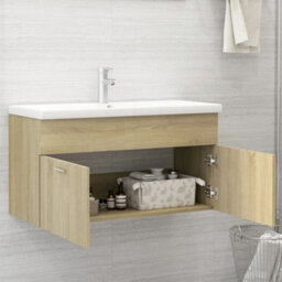 Berkfield Sink Cabinet With Built-In Basin Sonoma Oak Engineered Wood - thumbnail 3