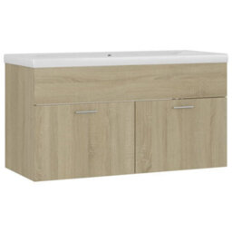 Berkfield Sink Cabinet With Built-In Basin Sonoma Oak Engineered Wood - thumbnail 2
