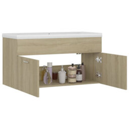 Berkfield Sink Cabinet With Built-In Basin Sonoma Oak Engineered Wood - thumbnail 4