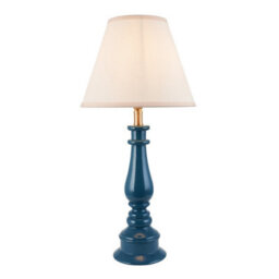 Luminosa Lighting Luminosa Myrtle Marlin Blue Table Lamp With Vintage White Fabric Ivy Shade 25Cm B22