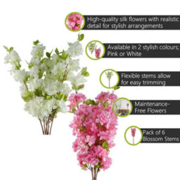 Pegdev - Pdl - Pack Of 6 X 100Cm Artificial Blossom Stems White Silk Flowers For Home Wedding Or Display Use - thumbnail 2