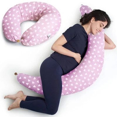 Accessotech Niimo Xxl Pink And White Heart Pregnancy And Nursing Support Pillow Maternity Feeding Pillow For Sleep And Comfort