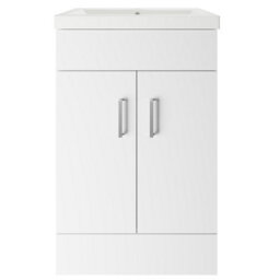 FNX Bathrooms 500mm Bathroom Floor Standing Vanity Unit & Basin Storage Cabinet With Soft Close Doors Gloss White - thumbnail 3