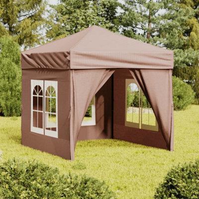 Walplus Folding Party Tent Garden Gazebo Canopy With Sidewalls Taupe 2X2 M - image 1