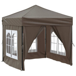 Walplus Folding Party Tent Garden Gazebo Canopy With Sidewalls Taupe 2X2 M - thumbnail 2