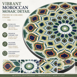 Shatchi Mosaic Bistro Set With Round Table And Two Folding Chairs For Garden Patio Balcony And Outdoor Dining - thumbnail 2