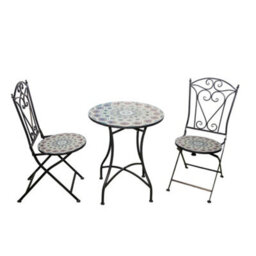 Shatchi Mosaic Bistro Set With Round Table And Two Folding Chairs For Garden Patio Balcony And Outdoor Dining