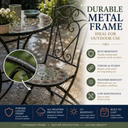 Shatchi Mosaic Bistro Set With Round Table And Two Folding Chairs For Garden Patio Balcony And Outdoor Dining - thumbnail 4