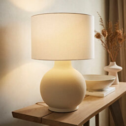 Valuelights Blair Natural Linen Shade Hand Finished Ceramic Beige Stone Table Lamp And Bulb
