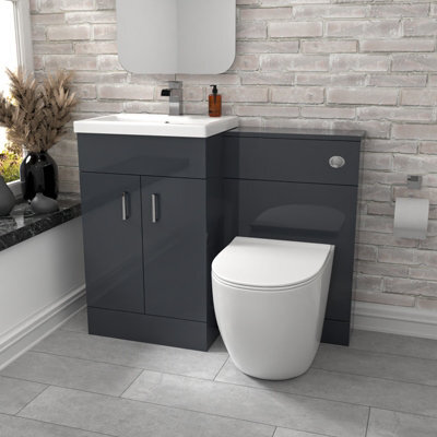 Nes Home 1000mm Freestanding Dark Grey Basin Vanity & Back To Wall Toilet - image 1