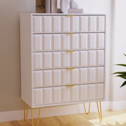 Bologna Ready Assembled Matt White No Effect 5 Drawer Wide Chest (H)1075mm (W)765mm (D)415mm - thumbnail 3