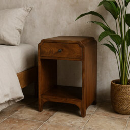 Wyld Haus Paris Mango Wood Bedside Table With Drawer And Open Shelf, Chestnut Finish - thumbnail 1