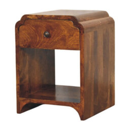 Wyld Haus Paris Mango Wood Bedside Table With Drawer And Open Shelf, Chestnut Finish - thumbnail 3