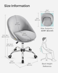 Songmics Executive Swivel Office Chair, Fabric Desk Chair, Soft Foam Seat Padding, Adjustable Height, Dove Grey - thumbnail 2