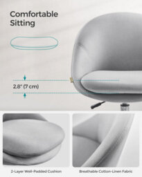 Songmics Executive Swivel Office Chair, Fabric Desk Chair, Soft Foam Seat Padding, Adjustable Height, Dove Grey - thumbnail 5