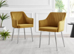 Furniturebox Seattle Scandi Inspired Glass And Black Metal Leg Square Dining Table & 4 Mustard Pesaro Velvet Black Leg Chairs - thumbnail 5