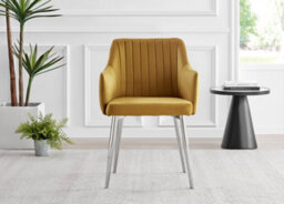 Furniturebox Seattle Scandi Inspired Glass And Black Metal Leg Square Dining Table & 4 Mustard Pesaro Velvet Black Leg Chairs - thumbnail 7
