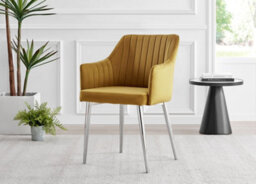 Furniturebox Seattle Scandi Inspired Glass And Black Metal Leg Square Dining Table & 4 Mustard Pesaro Velvet Black Leg Chairs - thumbnail 6