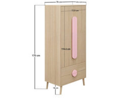 Flair Noah 2 Door Wardrobe With 2 Drawers Oak & Pink - thumbnail 7