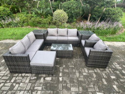 Fimous Outdoor Lounge Sofa Set Wicker Pe Rattan Garden Furniture Set With 2 Armchairs Oblong Coffee Table 2 Side Tables - thumbnail 1