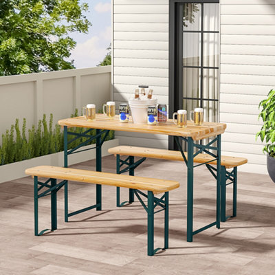 Living And Home Set Of 3 Garden Patio Metal Wood Folding Table Bench Set Camping Outdoor Furniture Set - image 1