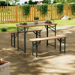 Living And Home Set Of 3 Garden Patio Metal Wood Folding Table Bench Set Camping Outdoor Furniture Set - thumbnail 3