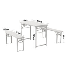 Living And Home Set Of 3 Garden Patio Metal Wood Folding Table Bench Set Camping Outdoor Furniture Set - thumbnail 5