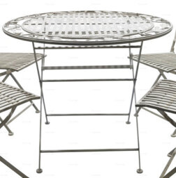 Fully Assembly Outdoor Vintage Dining Set, 4 Folding Chairs And Round Table - Ornate Wrought Iron Design, White Antique Finish - thumbnail 4