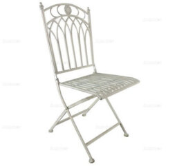 Fully Assembly Outdoor Vintage Dining Set, 4 Folding Chairs And Round Table - Ornate Wrought Iron Design, White Antique Finish - thumbnail 2