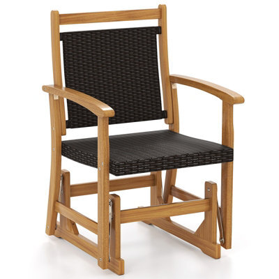 Costway Patio Rattan Glider Chair Outdoor Rocking Armchair W/ Acacia Wood Frame - image 1