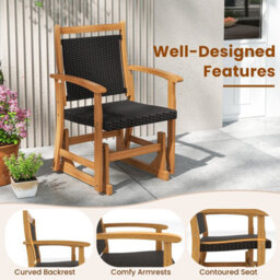 Costway Patio Rattan Glider Chair Outdoor Rocking Armchair W/ Acacia Wood Frame - thumbnail 9