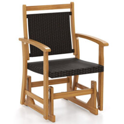 Costway Patio Rattan Glider Chair Outdoor Rocking Armchair W/ Acacia Wood Frame - thumbnail 1