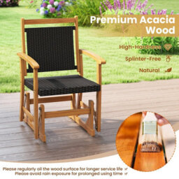 Costway Patio Rattan Glider Chair Outdoor Rocking Armchair W/ Acacia Wood Frame - thumbnail 7