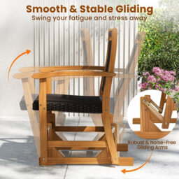 Costway Patio Rattan Glider Chair Outdoor Rocking Armchair W/ Acacia Wood Frame - thumbnail 6