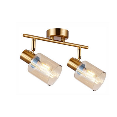 Luminosa Lighting Luminosa Santia Twin Ceiling Spotlight Brass Amber Glass Shade 2Xe14