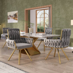 Abrihome Set Of 6, Velvet Dining Chair, Armchair, Leisure Swivel Chair With Four Metal Support Legs, Gray - thumbnail 9