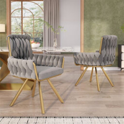 Abrihome Set Of 6, Velvet Dining Chair, Armchair, Leisure Swivel Chair With Four Metal Support Legs, Gray - thumbnail 8