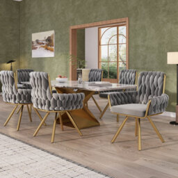 Abrihome Set Of 6, Velvet Dining Chair, Armchair, Leisure Swivel Chair With Four Metal Support Legs, Gray