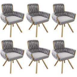 Abrihome Set Of 6, Velvet Dining Chair, Armchair, Leisure Swivel Chair With Four Metal Support Legs, Gray - thumbnail 4
