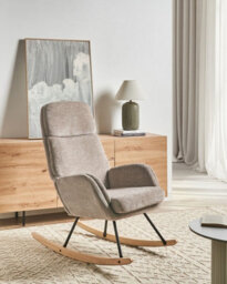 Beliani Rocking Chair Kvelia Fabric Taupe - thumbnail 2
