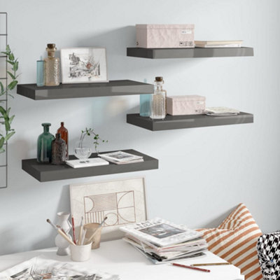 Berkfield Floating Wall Shelves 4 Pcs High Gloss Grey 50X23X3.8 Cm Mdf - image 1