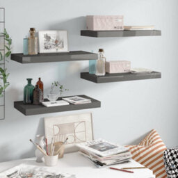 Berkfield Floating Wall Shelves 4 Pcs High Gloss Grey 50X23X3.8 Cm Mdf - thumbnail 1