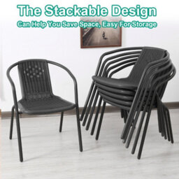 Breeins 7 Piece Outdoor Black 6 Seater Stacking Chairs And Coffee Table Set Garden Bistro Set  Dining Room Set - thumbnail 8