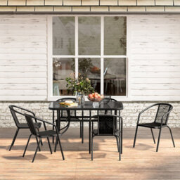 Breeins 7 Piece Outdoor Black 6 Seater Stacking Chairs And Coffee Table Set Garden Bistro Set  Dining Room Set - thumbnail 2