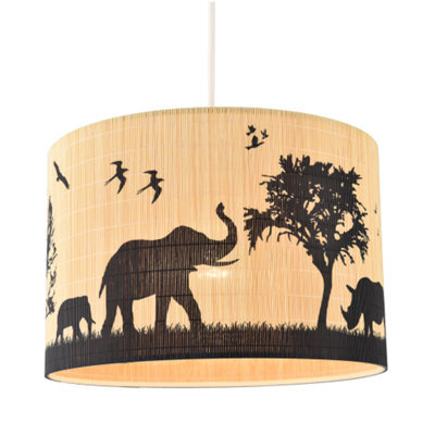 Happy Homewares Modern Safari Bamboo Pendant Light Shade With Black Animals And Trees - image 1